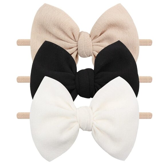 3 Pack Soft Baby Headbands with Stylish Bows - Nylon Hair Accessories for Girls - Picture 1 of 7